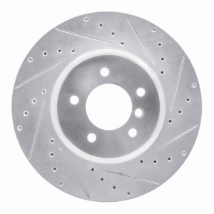 BMW Z4 Brake Rotor (1) - Front Right - R1 Concepts - Drilled & Slotted - Silver - `11-`16